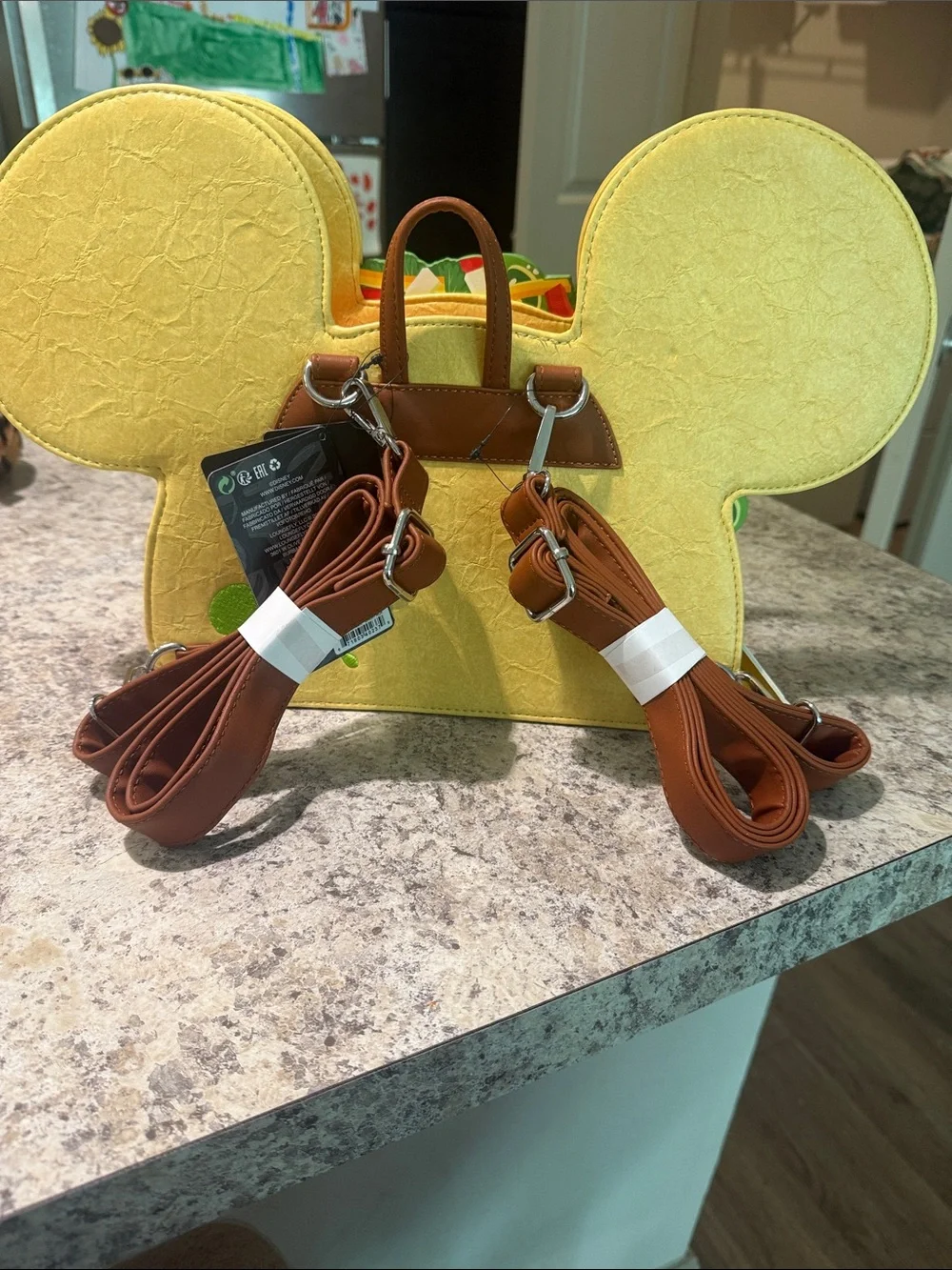 Loungefly Yellow Taco Mickey-Shape Backpack with Colorful Trim-NWT
